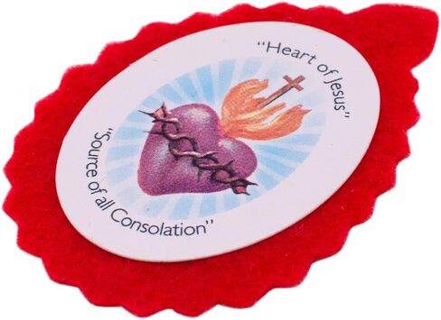 Wool Sacred Heart of Jesus Badge | Red Fabric Scapular with Printed Image | "Heart of Jesus Source of All Consolation | Great Catholic Gift in Saudi Arabia