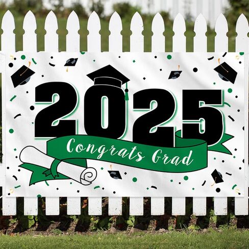 2025 Congrats Grad Graduation Party Decorations - Class of 2025 Large Hanging Photoprop Backdrop Banner,2025 Gard Sign Decorations - Green. in Kuwait