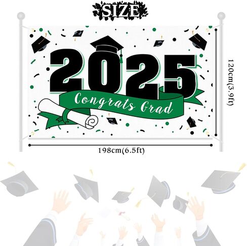 2025 Congrats Grad Graduation Party Decorations - Class of 2025 Large Hanging Photoprop Backdrop Banner,2025 Gard Sign Decorations - Green. in Kuwait