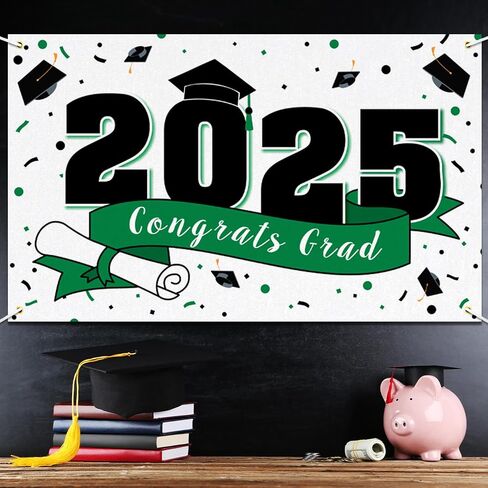 2025 Congrats Grad Graduation Party Decorations - Class of 2025 Large Hanging Photoprop Backdrop Banner,2025 Gard Sign Decorations - Green. in Kuwait