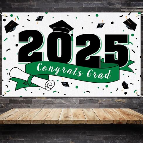 2025 Congrats Grad Graduation Party Decorations - Class of 2025 Large Hanging Photoprop Backdrop Banner,2025 Gard Sign Decorations - Green. in Kuwait