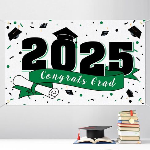 2025 Congrats Grad Graduation Party Decorations - Class of 2025 Large Hanging Photoprop Backdrop Banner,2025 Gard Sign Decorations - Green. in Kuwait
