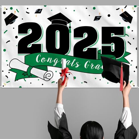 2025 Congrats Grad Graduation Party Decorations - Class of 2025 Large Hanging Photoprop Backdrop Banner,2025 Gard Sign Decorations - Green. in Kuwait