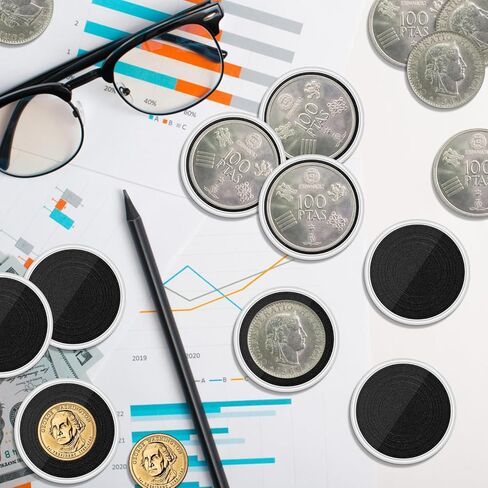 120 Pcs Silver Dollar Coin Holders, Clear Round Coin Case, Round Coin Holder for Collectors, Plastic Coin Case for Rare Coins, Coin Protectors with Adjustable Sponge Gasket(17-40mm)（Black） in Kuwait
