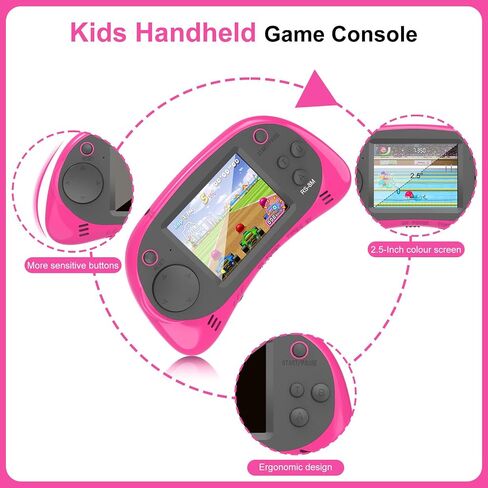 ألعاب الأطفال المحمولة 16 بت ألعاب الفيديو الرجعية مع 220 ألعاب إلكترونية HD - 2.5 '' LCD Portable Travel Games Hompts for Boys Girls Ages 4-12 in Kuwait