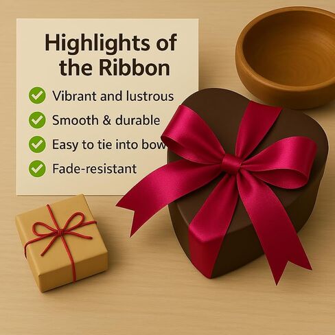 Burgundy Ribbon for Gift Wrapping Satin, 1/4 in, 25 Yards for Crafts, Balloons, Bows, Weddings, Birthday DIY Sewing in Saudi Arabia