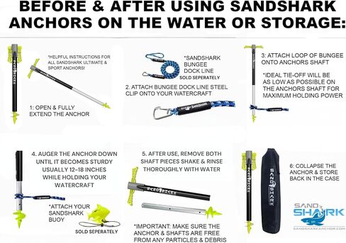 SandShark Ultimate XL 2.0 Boat Anchor. Adjustable Stainless Steel Boat Anchors. Shallow Water Anchor Pole for Beach, Sandbar, w/Case Over 5' Tall in Kuwait