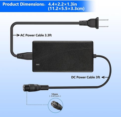 42V Charger 3-Prong Inline Connector for 36V Pocket Mod/Dirt Quad/Sports Mod Electric Scooter Lithium Battery Power Supply, Battery Charger for Electric Scooter in Saudi Arabia