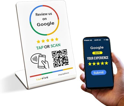 Google Review Stand متوافق مع مراجعات Google - انقر للمراجعات الفورية - جميع الهواتف المتوافقة - Smart Tap القابلة لإعادة الاستخدام NFC و QR - Boost Business Reviews - Zappy Fast (Black ، 10 pack) in Kuwait