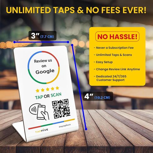 Google Review Stand متوافق مع مراجعات Google - انقر للمراجعات الفورية - جميع الهواتف المتوافقة - Smart Tap القابلة لإعادة الاستخدام NFC و QR - Boost Business Reviews - Zappy Fast (Black ، 10 pack) in Kuwait