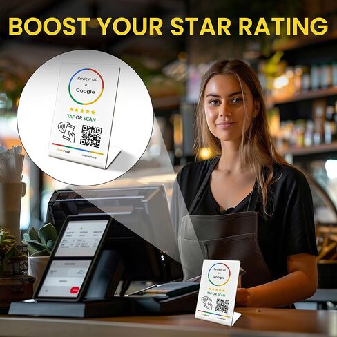 Google Review Stand متوافق مع مراجعات Google - انقر للمراجعات الفورية - جميع الهواتف المتوافقة - Smart Tap القابلة لإعادة الاستخدام NFC و QR - Boost Business Reviews - Zappy Fast (Black ، 10 pack) in Kuwait