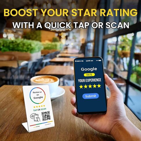 Google Review Stand متوافق مع مراجعات Google - انقر للمراجعات الفورية - جميع الهواتف المتوافقة - Smart Tap القابلة لإعادة الاستخدام NFC و QR - Boost Business Reviews - Zappy Fast (Black ، 10 pack) in Kuwait
