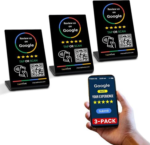 Google Review Stand متوافق مع مراجعات Google - انقر للمراجعات الفورية - جميع الهواتف المتوافقة - Smart Tap القابلة لإعادة الاستخدام NFC و QR - Boost Business Reviews - Zappy Fast (Black ، 10 pack) in Kuwait