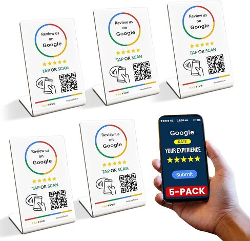 Google Review Stand متوافق مع مراجعات Google - انقر للمراجعات الفورية - جميع الهواتف المتوافقة - Smart Tap القابلة لإعادة الاستخدام NFC و QR - Boost Business Reviews - Zappy Fast (Black ، 10 pack) in Kuwait