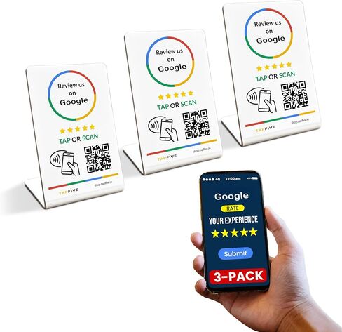 Google Review Stand متوافق مع مراجعات Google - انقر للمراجعات الفورية - جميع الهواتف المتوافقة - Smart Tap القابلة لإعادة الاستخدام NFC و QR - Boost Business Reviews - Zappy Fast (Black ، 10 pack) in Kuwait