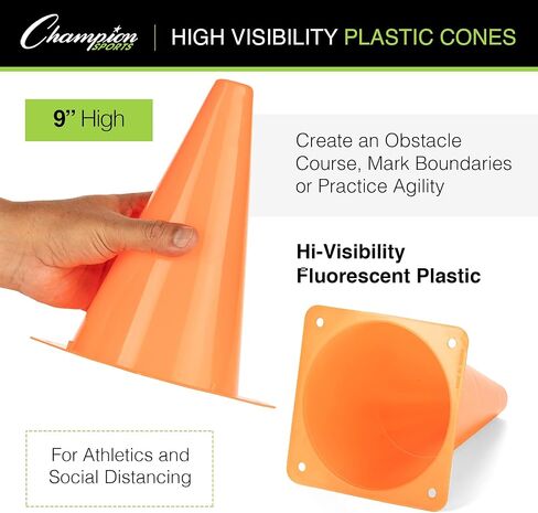 Champion Sports High Visibility 18" Plastic Cone for Athletics and Social Distancing, Flourescent Orange in Kuwait
