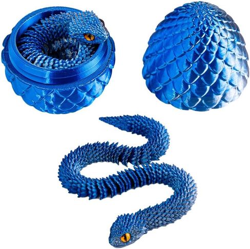 12 inch 3D Printed Snake Eggs with Snake Inside,3D Printed Animals,Easter Basket Stuffers,Executive Desk Toys,Articulated Crystal Toys for Kid Desk Decor,Easter Eggs,Gifts(Blue Silver) in Saudi Arabia