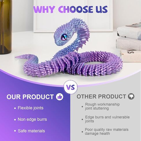 12 inch 3D Printed Snake Eggs with Snake Inside,3D Printed Animals,Easter Basket Stuffers,Executive Desk Toys,Articulated Crystal Toys for Kid Desk Decor,Easter Eggs,Gifts(Blue Silver) in Saudi Arabia