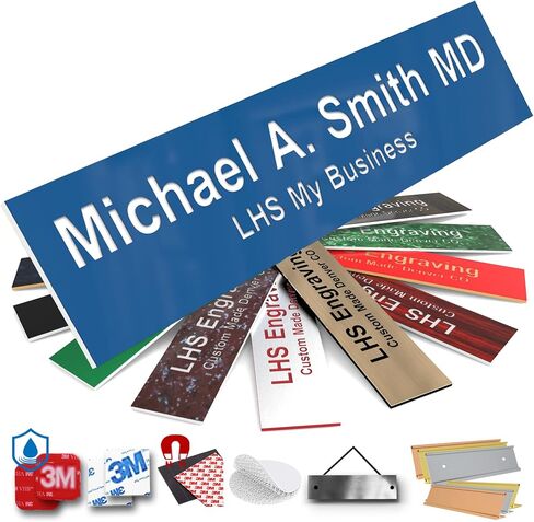 LHS - Engraved Name Plates for Door Sign Personalized Brushed Copper Pattern Plastic Plaque with Black Letters - Made in USA 2x8 M5 in Kuwait