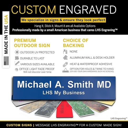 LHS - Engraved Name Plates for Door Sign Personalized Brushed Copper Pattern Plastic Plaque with Black Letters - Made in USA 2x8 M5 in Kuwait