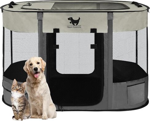 Rest-Eazzzy Dog Playpen, Foldable Kitten Playpen for Medium Dogs, Portable Pet Puppy Playpen with Removable Shade Cover, Indoor Outdoor Travel Camping Use for Small Pets with Carrying Case (S, Green) in Kuwait