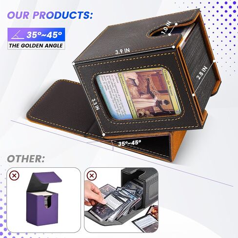 MTG Deck Box for Commander Display,Card Deck Case Fits 100 Double Sleeved Cards, Magic Commander TCG Card Leather Storage Box with 2 Dividers and 1 Toploader (Black/Purple) in Saudi Arabia