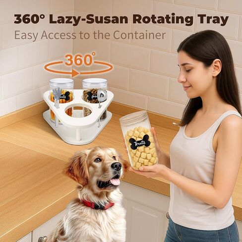 360 ° دوار الكلب علاج حاوية محكمة الإغلاق منظم الكسول سوسان الخشب ، 3 عبوة الكلب تخزين الغذاء حاوية كونترتوب 3.8x7 ، حامل علاج الكلاب لعلاج الكلاب التخزين ، الملصقات ، الملعقة ، الطعام تونغ ، قلم in Kuwait