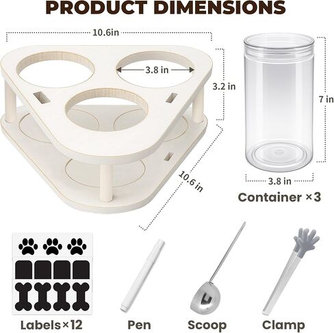 360 ° دوار الكلب علاج حاوية محكمة الإغلاق منظم الكسول سوسان الخشب ، 3 عبوة الكلب تخزين الغذاء حاوية كونترتوب 3.8x7 ، حامل علاج الكلاب لعلاج الكلاب التخزين ، الملصقات ، الملعقة ، الطعام تونغ ، قلم in Kuwait