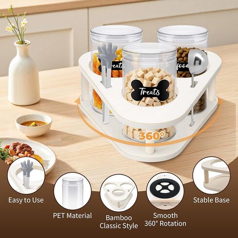 360 ° دوار الكلب علاج حاوية محكمة الإغلاق منظم الكسول سوسان الخشب ، 3 عبوة الكلب تخزين الغذاء حاوية كونترتوب 3.8x7 ، حامل علاج الكلاب لعلاج الكلاب التخزين ، الملصقات ، الملعقة ، الطعام تونغ ، قلم in Kuwait