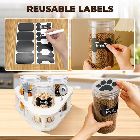 360 ° دوار الكلب علاج حاوية محكمة الإغلاق منظم الكسول سوسان الخشب ، 3 عبوة الكلب تخزين الغذاء حاوية كونترتوب 3.8x7 ، حامل علاج الكلاب لعلاج الكلاب التخزين ، الملصقات ، الملعقة ، الطعام تونغ ، قلم in Kuwait