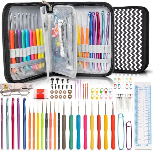 SHAXANO Crochet Hooks Kit with Case, 86-Piece, Ergonomic Crochet Needles Weave Yarn Kits DIY Hand Knitting Art Tools for Beginners and Experienced Crochet Lovers in Saudi Arabia