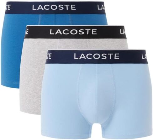 Lacoste mens Iconic Lifestyle 3 Pack Cotton Stretch Trunks, Navy Blue/Silver Chine/Red, X-Small US in Kuwait