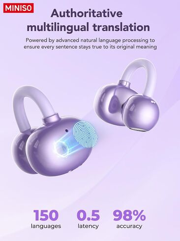 MINISO AI Translation Earbuds Real Time with 150 Languages, 3-in-1 Language Translator Earbuds with LCD Touchscreen, Bluetooth 6.0, APP Control, Fit iOS & Android, HD Sound, Ideal for Travel Business in Saudi Arabia