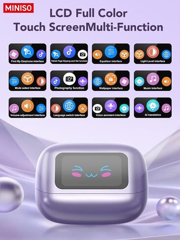MINISO AI Translation Earbuds Real Time with 150 Languages, 3-in-1 Language Translator Earbuds with LCD Touchscreen, Bluetooth 6.0, APP Control, Fit iOS & Android, HD Sound, Ideal for Travel Business in Saudi Arabia