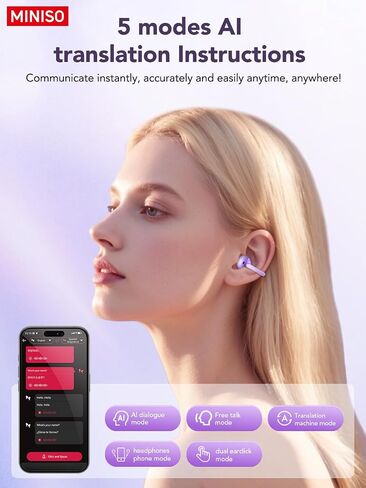 MINISO AI Translation Earbuds Real Time with 150 Languages, 3-in-1 Language Translator Earbuds with LCD Touchscreen, Bluetooth 6.0, APP Control, Fit iOS & Android, HD Sound, Ideal for Travel Business in Saudi Arabia