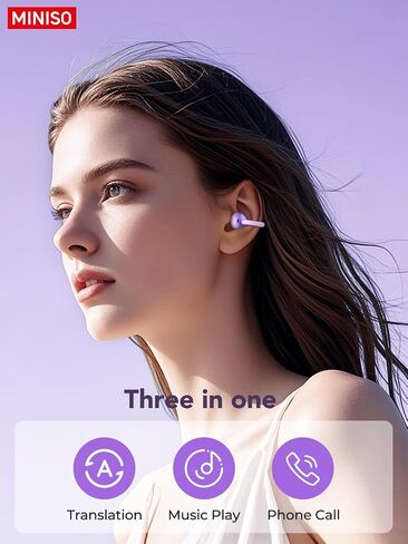MINISO AI Translation Earbuds Real Time with 150 Languages, 3-in-1 Language Translator Earbuds with LCD Touchscreen, Bluetooth 6.0, APP Control, Fit iOS & Android, HD Sound, Ideal for Travel Business in Saudi Arabia