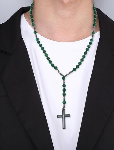 Necklace for Men Natural Stone Bead Necklace for Men Tiger Eye Healing Crystals Bead Cross Necklace Jewelry in Saudi Arabia