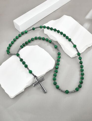 Necklace for Men Natural Stone Bead Necklace for Men Tiger Eye Healing Crystals Bead Cross Necklace Jewelry in Saudi Arabia