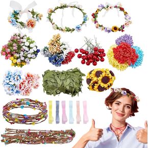 INFUNLY 20 Set DIY Flower Crowns Making Kit Handmade Floral Crown Garland Kit Make Your Own Flower Wreath Hair Accessories Gift for Women