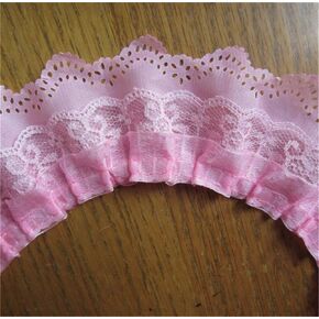 5 Yard 3-Layer Pleated Organza Lace Edge Gathered Mesh Chiffon Trim Ribbon 65mm Width Vintage Style Edging Trimmings Fabric Embroidered Applique Sewing Craft Wedding Bridal Dress Party Decor (Red)