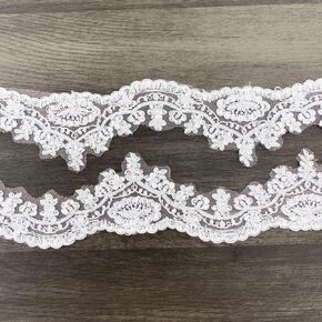 10 Yards Embroidery Sequin Lace Trim 2.8 inch Wide Vintage Floral Edging Lace Ribbon for Sewing Wedding Wedding Bridal Dress Bodice Home Decoration Craft DIY (White-Off -2)