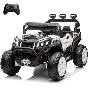 POSTACK 24V Kids Ride on UTV with Remote Control for Girls Boys 4X4 Off-Road Ride on Truck Buggy Car Battery Powered Electric Vehicle 4 Wheeler with Music, LED Lights, Bluetooth, Storage Trunk, Pink