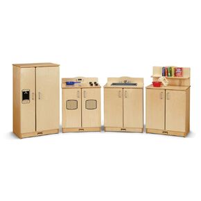 Jonti-Craft 2411JC Culinary Creations Play Kitchen, 35 x 80 x 15 inches, Natural Wood, 4 Piece Set