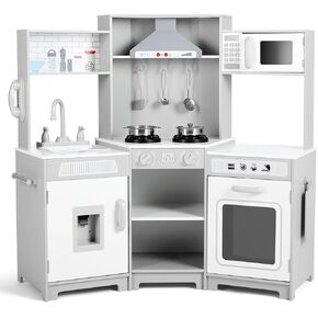 تلعب Joyldias Kids المطبخ ، الزاوية الخشبية المتظاهر ألعاب المطبخ المطبخ مع الأضواء والأصوات الواقعية ، فرن الميكروويف ، موزع المياه ، الهاتف ، بالوعة ، ملحقات الطهي ، للأعمار 3+ ، الوردي in Kuwait