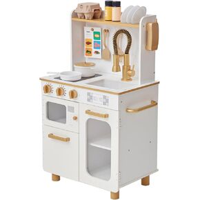 Teamson Kids Little Chef Lake Tahoe Smart Play Kitchen with Washing Machine, Oven, Microwave & Ample Storage, Neat & Compact Healthy Play for Age 3+, White