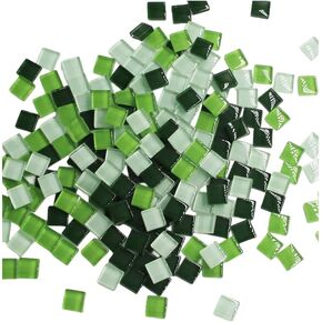460g/1lb Mosaic Tiles,550 Square Crystal Glass Mosaic Pieces for Home Decor DIY Craft Plates Coasters Frames Flowerpots Vases Cups Mini Mosaic Making Supplies 3/8x3/8 Inch Mixed Color (Mixed Green)