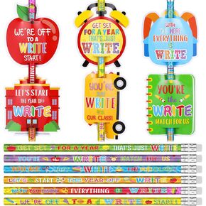 48 Pcs Back to School Gifts for Students Include 24 Motivational Pencils 24 Inspirational Cards First Day of School Pencils Cards Set for Kids Classroom Prize Party Supplies