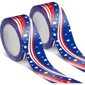 2 Rolls Patriotic Packing Tapes 4th of July American Flag Printed Tape Waterproof Independence Day Shipping Stickers for Business Shipping Box DIY Crafts Cartons Holiday Decor 218 Yard