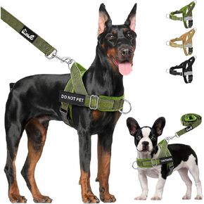 Lukovee No Pull Dog Harness & Leash Set - Heavy Duty Dog Vest Harness with Soft Padded for Medium Large Dogs, Adjustable Reflective Tactical Pet Harness for Easy Walk and Training (L, Green)