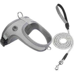 Dog Harness and Leash Set, No Pull Saddle Style pet Harness, Soft Ventilate Mesh, Adjustable, Reflective - for Medium, Small Dogs and Cats - Easy Walk Harness with 2 D-Rings (Grey, M)